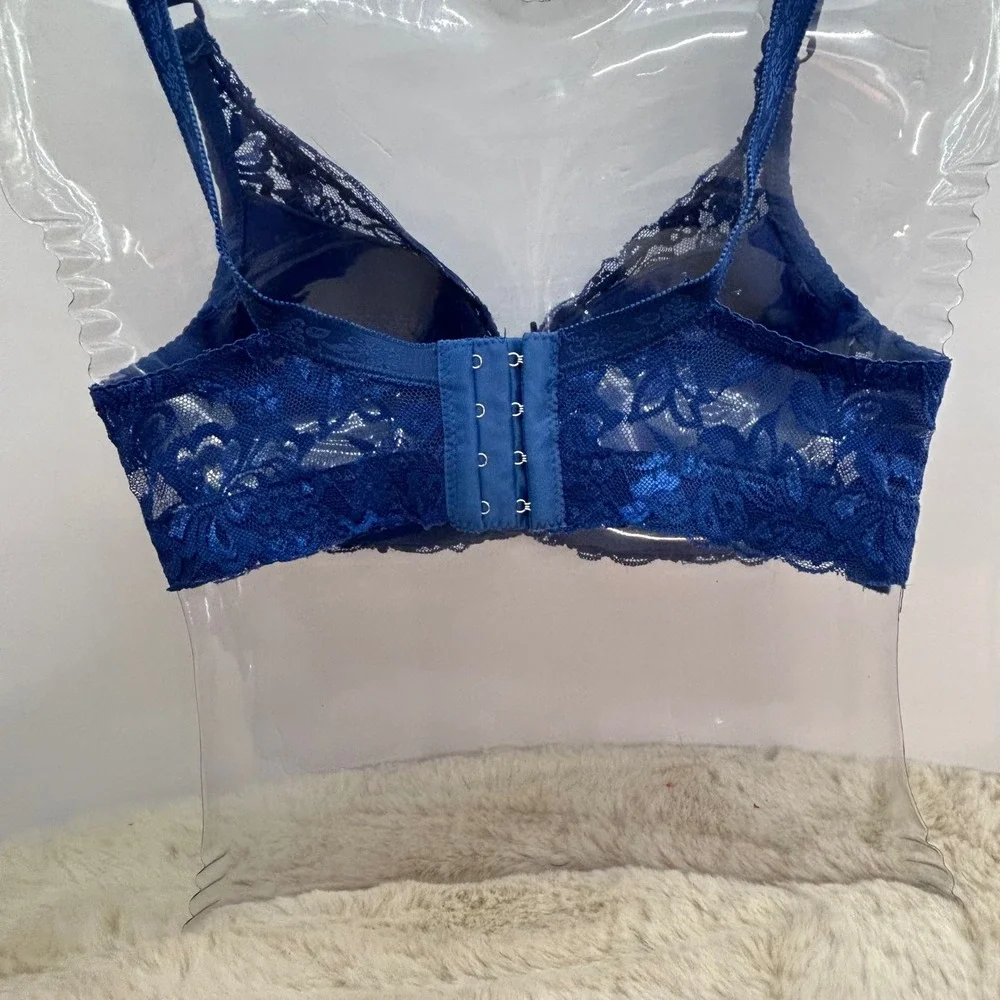 Floral Lace Longline Underwire Padded Bra Royal Blue 36/80 Adjustable‎ Straps